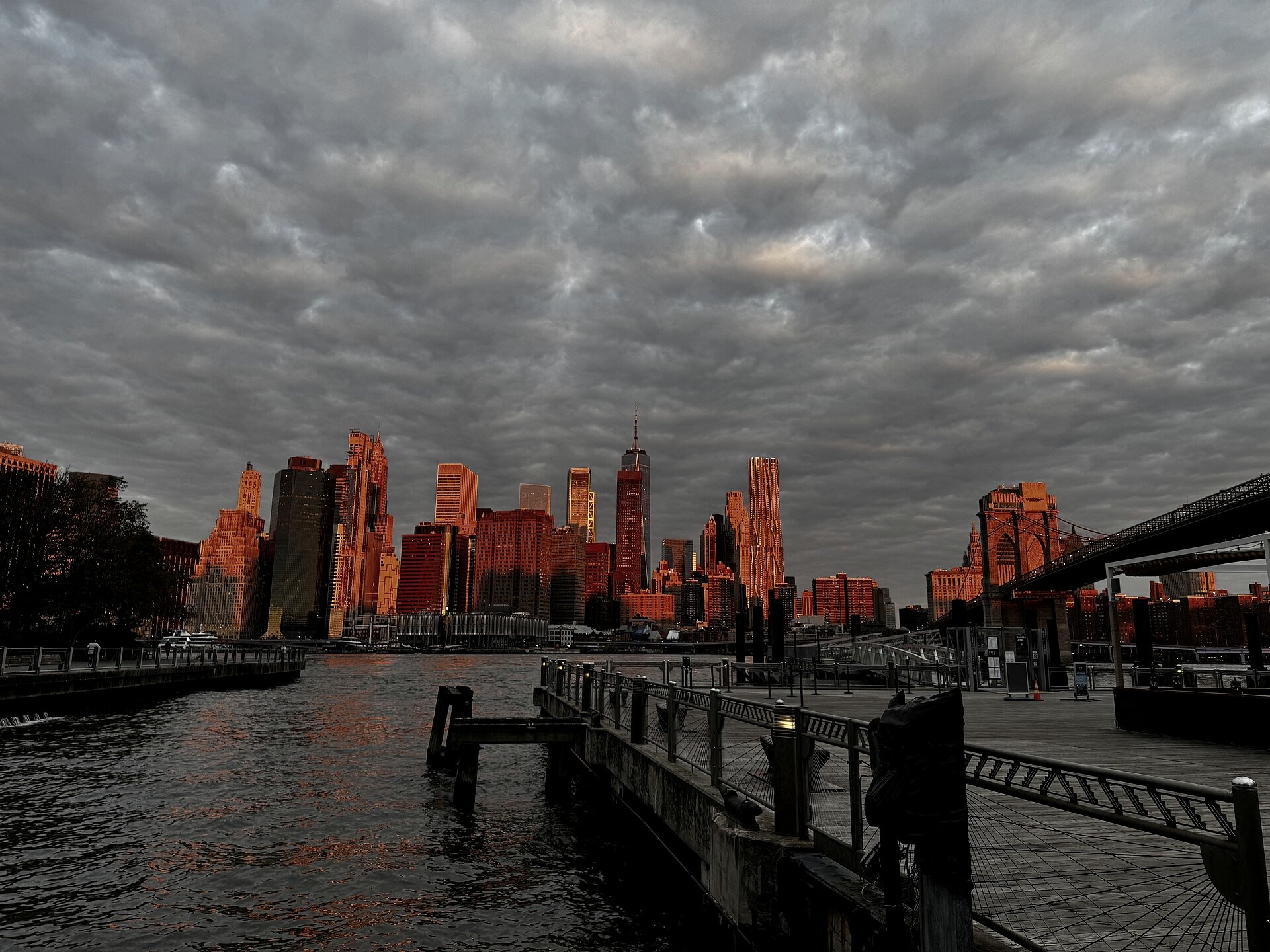 View of Manhattan Financial District Skyline from Brooklyn Bridge Park